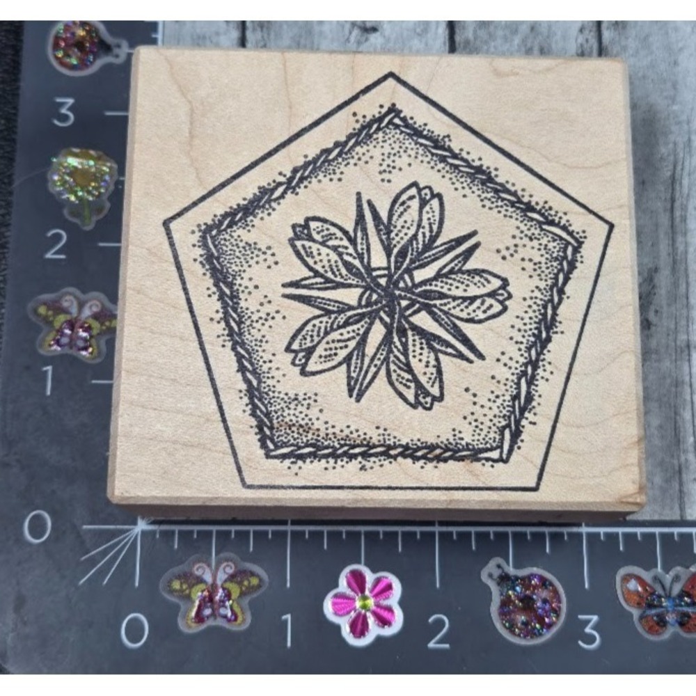 Too Much Fun Flower Framed Design Leaves Rubber Stamp Wood #V31